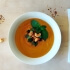 Sweet potato, coconut, cumin, red lentil soup with ground coriander and toasted cashew nuts