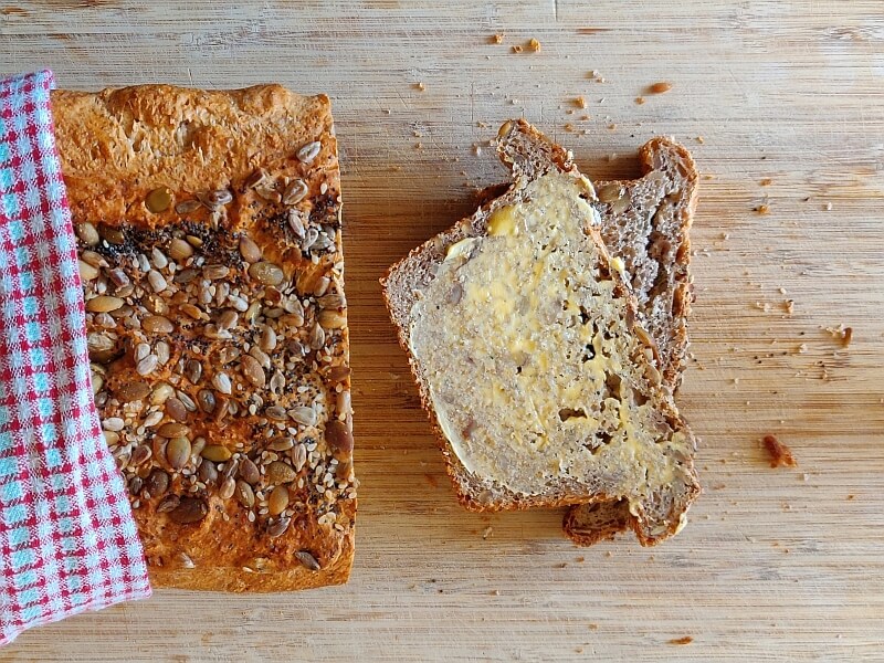 Seed and grain bread made with spelt flour
