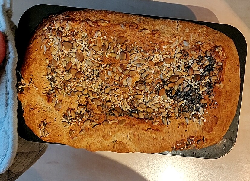 Golden brown spelt bread loaf cooked to perfection